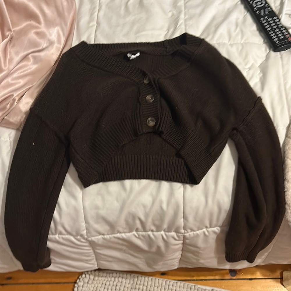 garage cropped brown sweater